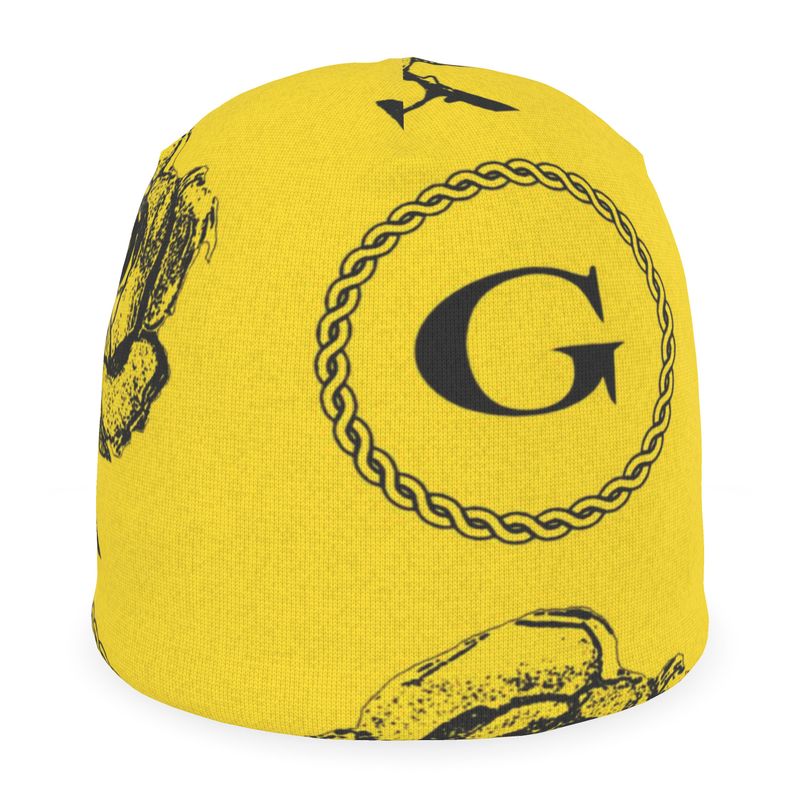 Infinite G & All Seeing Rose Monogram Print Beanie - Black/Yellow