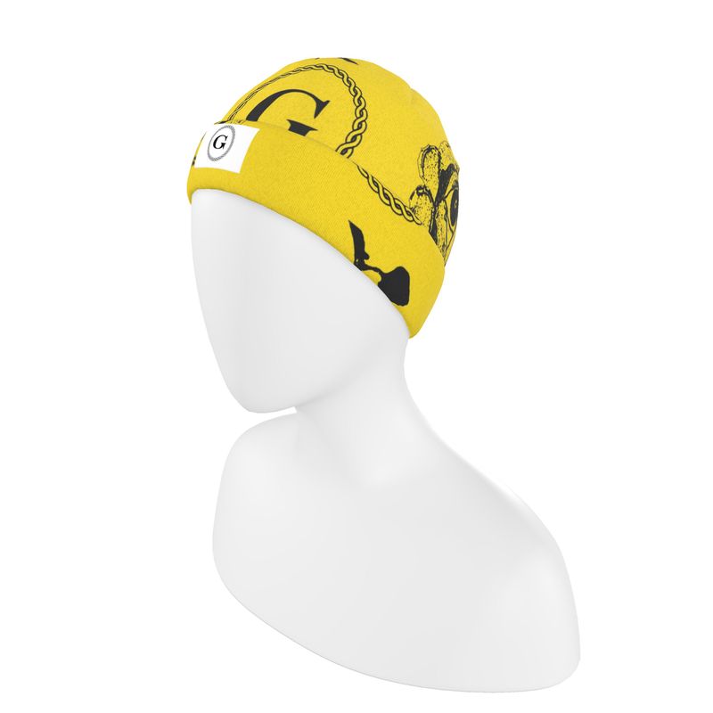 Infinite G & All Seeing Rose Monogram Print Beanie - Black/Yellow