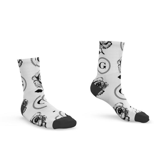 Infinite G & All Seeing Rose Monogram Print Socks - Black on White