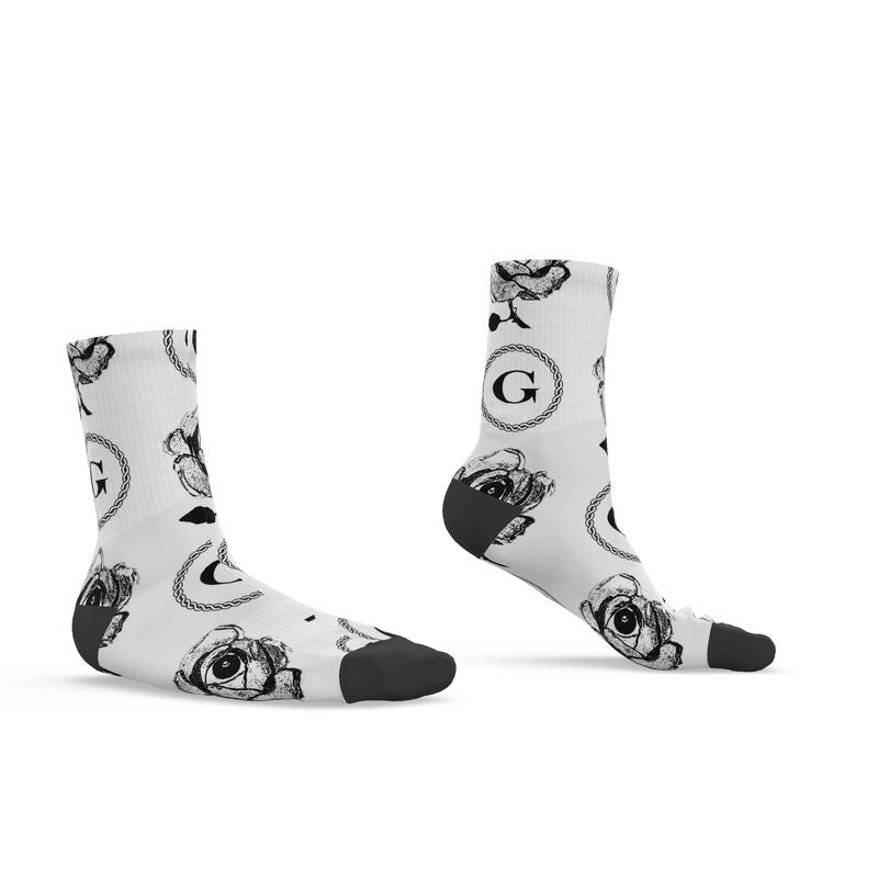 Infinite G & All Seeing Rose Monogram Print Socks - Black on White