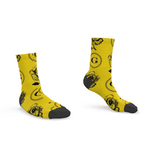 Infinite G & All Seeing Rose Monogram Print Socks - KB Yellow/Black