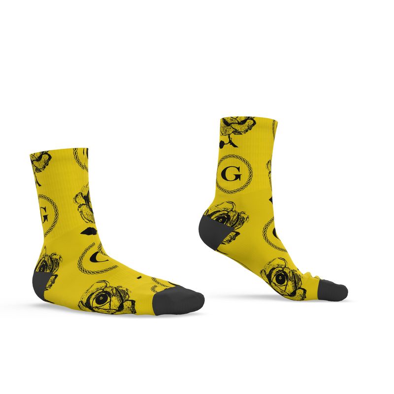 Infinite G & All Seeing Rose Monogram Print Socks - KB Yellow/Black