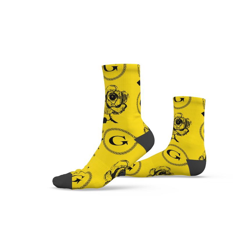 Infinite G & All Seeing Rose Monogram Print Socks - KB Yellow/Black