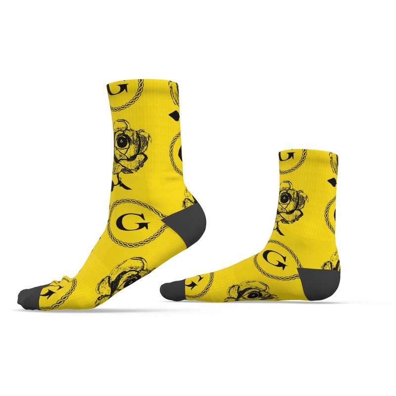 Infinite G & All Seeing Rose Monogram Print Socks - KB Yellow/Black