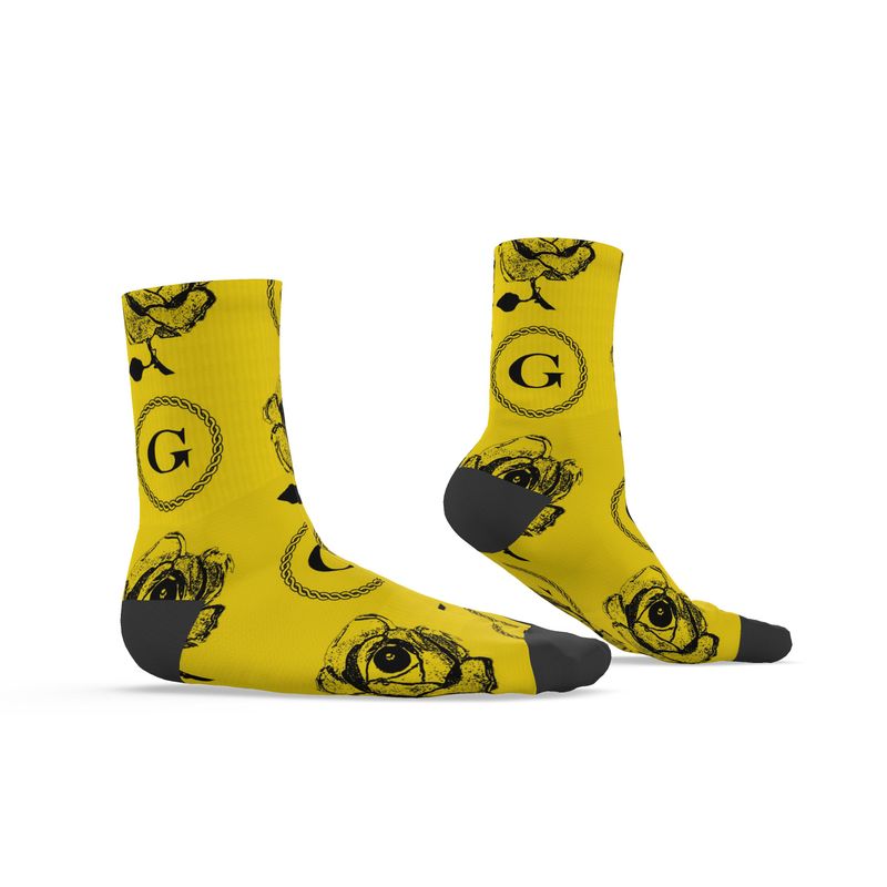 Infinite G & All Seeing Rose Monogram Print Socks - KB Yellow/Black