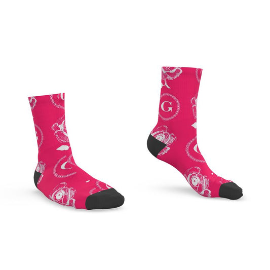 Infinite G & All Seeing Rose Monogram Print Socks - Hyper Pink