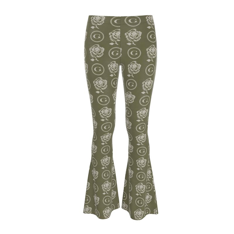 All Seeing Rose Crushed Velour Flared Leggings - Olive + Neutral