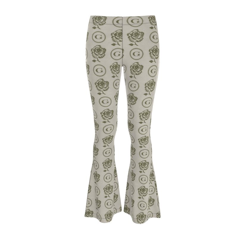 All Seeing Rose Crushed Velour Flared Leggings - Olive + Neutral Inver