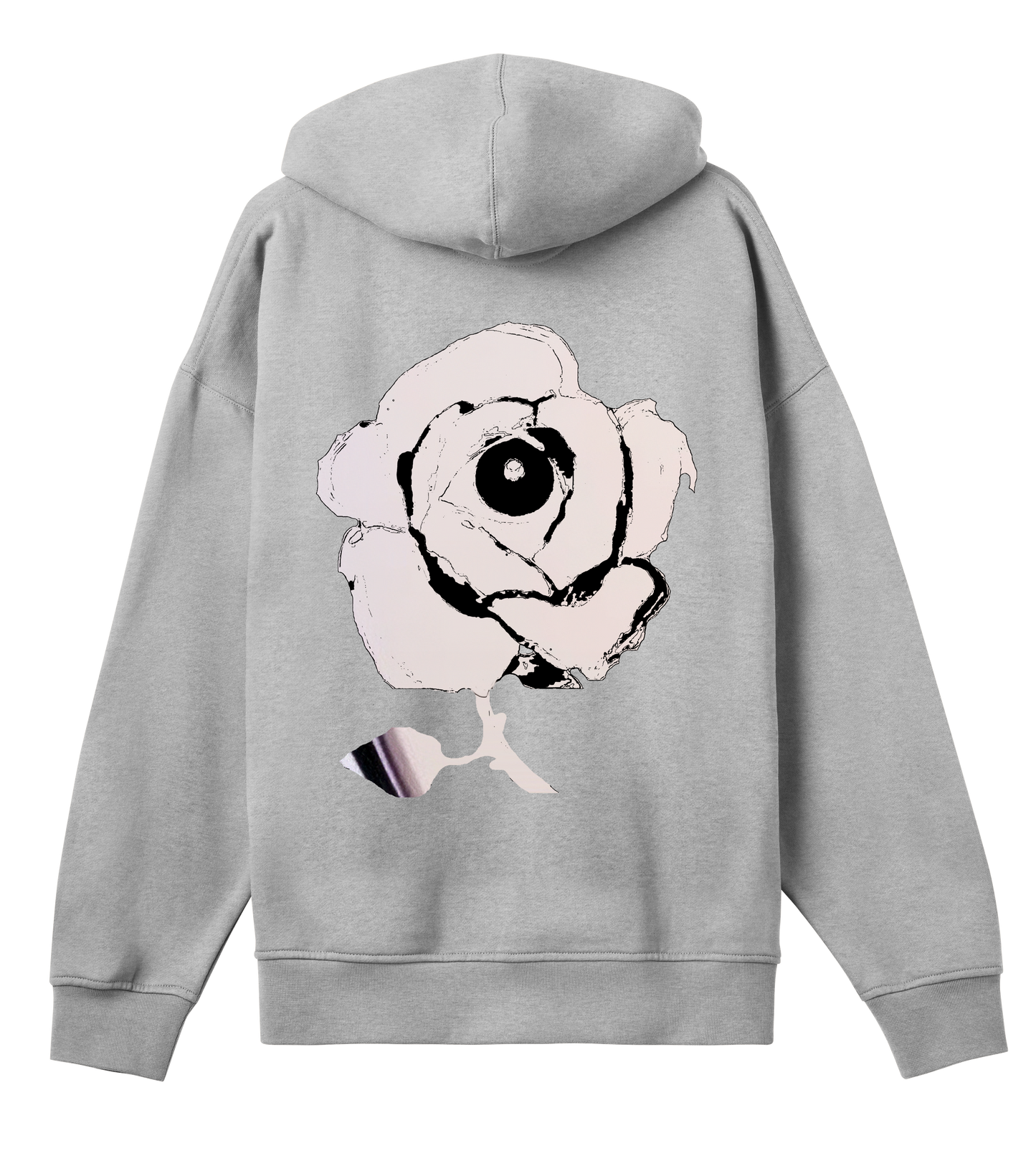 All Seeing Rose Logo Hoodie -Grey Melange with Stainless Creme All Seeing Rose Print