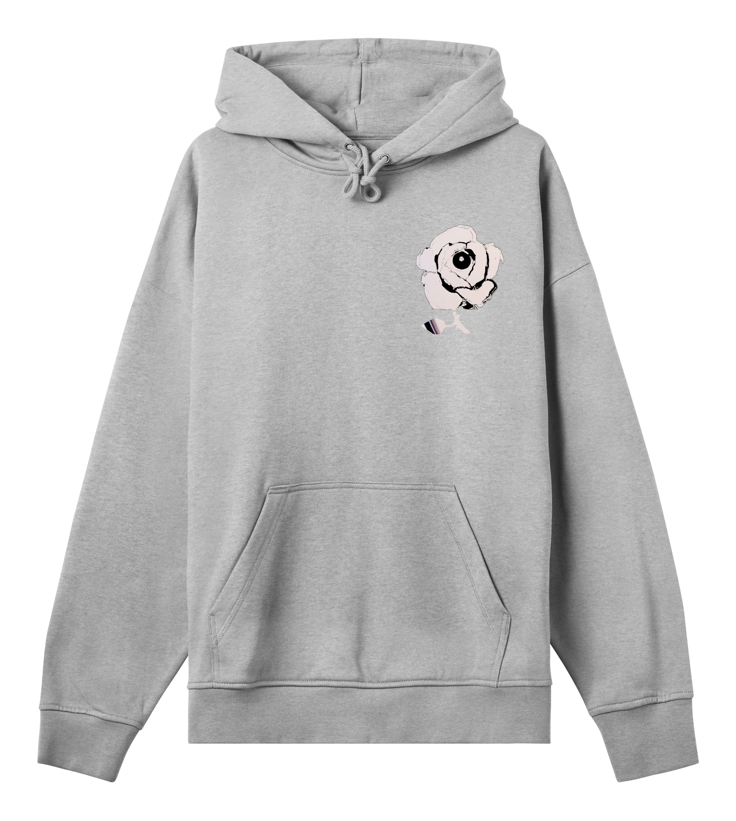 All Seeing Rose Logo Hoodie -Grey Melange with Stainless Creme All Seeing Rose Print