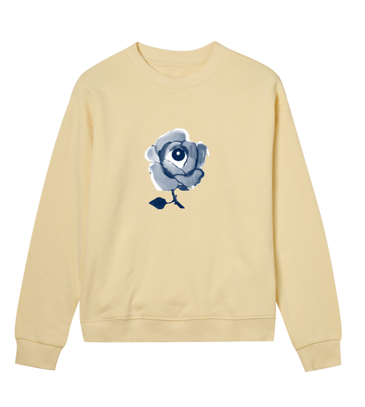 All Seeing Rose Logo Hoodie Womens Cut - Honey Gelato with White and Navy All Seeing Rose Print