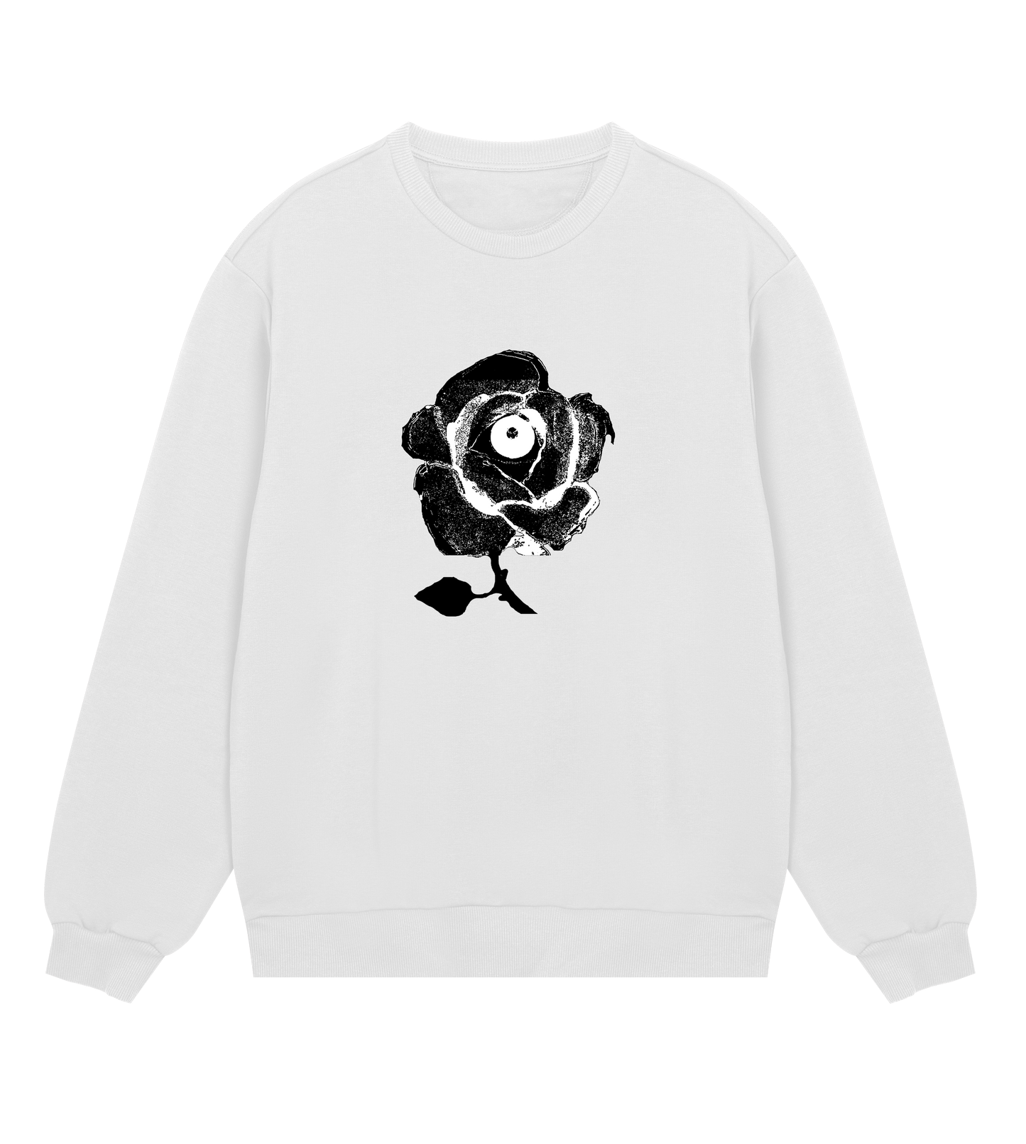 All Seeing Rose Logo Classic Cut Sweatshirt - White with Black Infrared2  All Seeing Rose Print